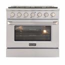 Kucht 4-Piece Appliance Package - 36-Inch Dual Fuel Range in Natural Gas, 36-Inch Refrigerator with Water Dispenser, Dishwasher & Under Cabinet Range Hood in Stainless Steel