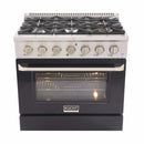 Kucht 36-Inch Pro-Style Dual Fuel Range with Propane Gas in Stainless Steel with Black Oven Door (KDF362/LP-K)