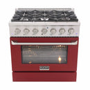 Kucht 36-Inch Pro-Style Dual Fuel Range with Propane Gas in Stainless Steel with Red Oven Door (KDF362/LP-R)