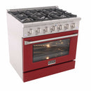 Kucht 36-Inch Pro-Style Dual Fuel Range with Propane Gas in Stainless Steel with Red Oven Door (KDF362/LP-R)