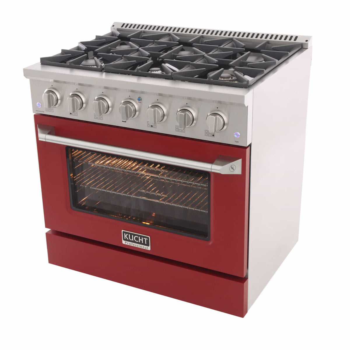 Kucht dual fuel range with front oven window and stainless burner grates