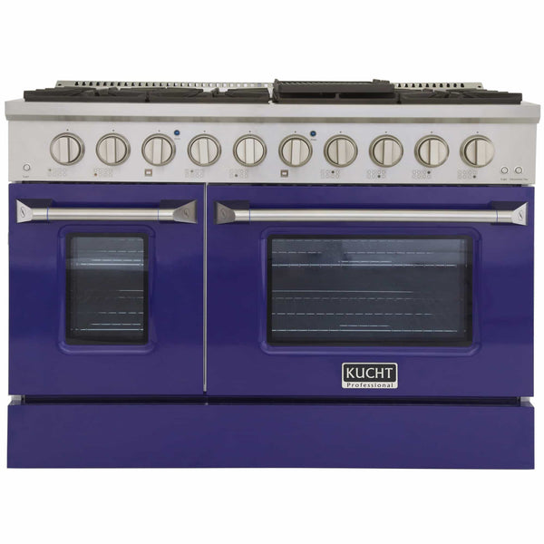 Kucht 48-Inch Pro-Style Dual Fuel Range with Propane Gas in Stainless Steel with Blue Oven Door (KDF482/LP-B)