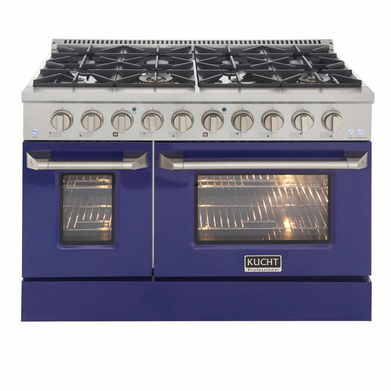 Kucht 48-Inch Pro-Style Dual Fuel Range with Propane Gas in Stainless Steel with Blue Oven Door (KDF482/LP-B)