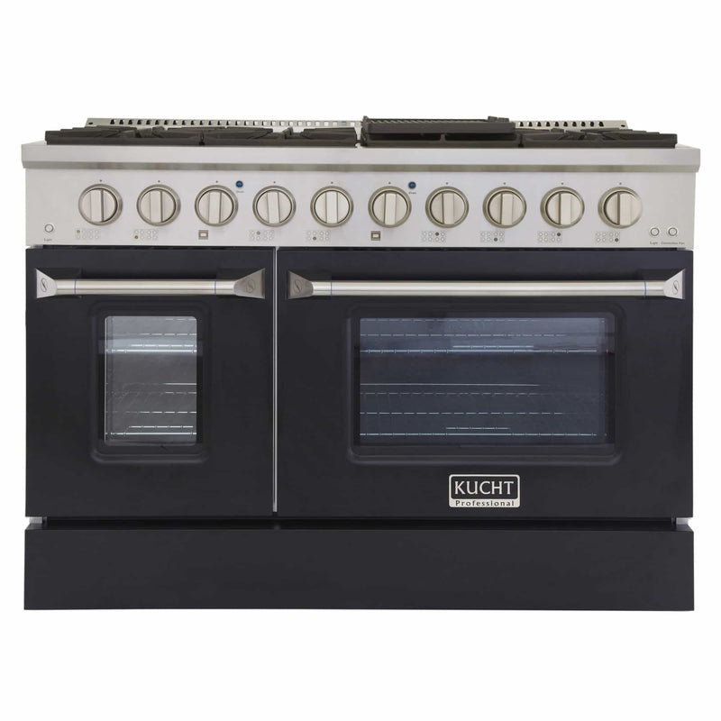 Kucht 48-Inch Pro-Style Dual Fuel Range with Propane Gas in Stainless Steel with Black Oven Door (KDF482/LP-K)