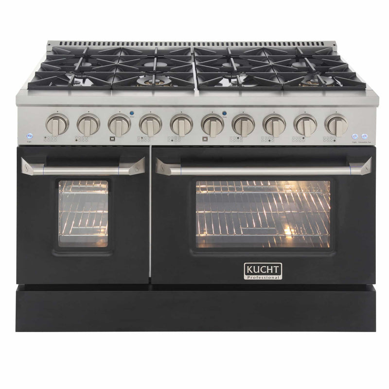 Kucht 48-Inch Pro-Style Dual Fuel Range with Propane Gas in Stainless Steel with Black Oven Door (KDF482/LP-K)