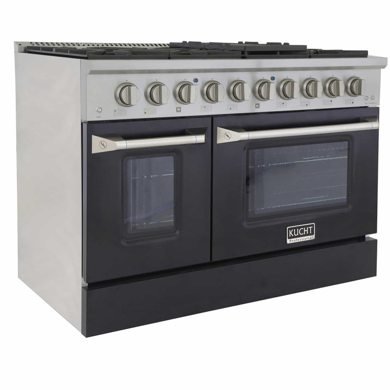 Kucht 48-Inch Pro-Style Dual Fuel Range with Propane Gas in Stainless Steel with Black Oven Door (KDF482/LP-K)