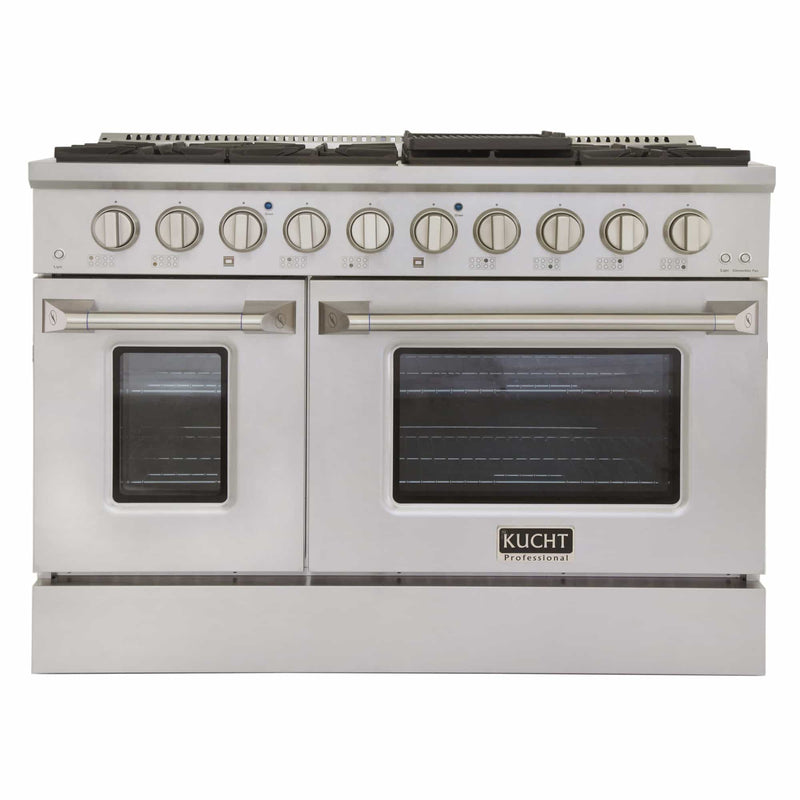 Kucht 5-Piece Appliance Package - 48-Inch Dual Fuel Range in Propane Gas with Refrigerator, Under Cabinet Hood, Dishwasher, & Microwave Oven in Stainless Steel (APK5-KDF482/LP-S-20A-MWO)