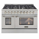 Kucht 5-Piece Appliance Package - 48-Inch Dual Fuel Range in Propane Gas, 36-Inch Refrigerator with Water Dispenser, Dishwasher, Microwave Wall Oven & Under Cabinet Range Hood in Stainless Steel