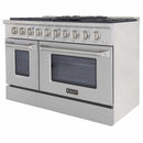 Kucht 5-Piece Appliance Package - 48-Inch Dual Fuel Range in Propane Gas, 36-Inch Refrigerator, Dishwasher, Wall Mount Range Hood & Microwave Drawer in Stainless Steel