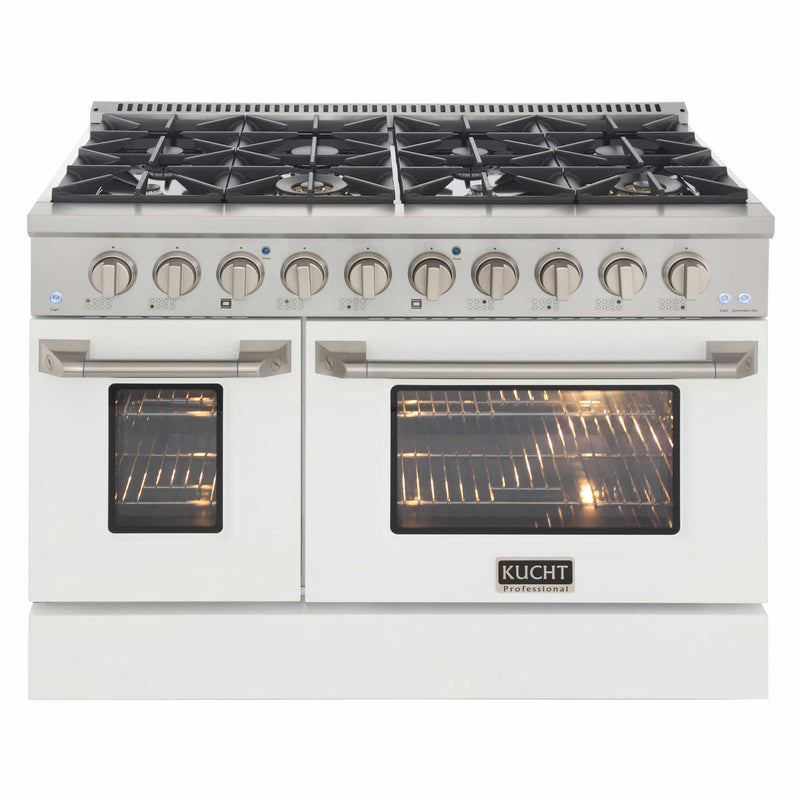 Kucht 48-Inch Pro-Style Dual Fuel Range with Propane Gas in Stainless Steel with White Oven Door (KDF482/LP-W)