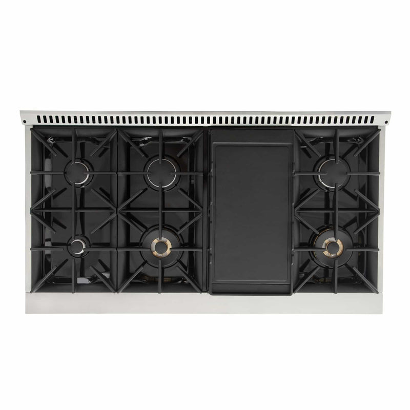 Kucht 4-Piece Appliance Package - 48-Inch Dual Fuel Range in Propane Gas with Refrigerator, Under Cabinet Hood, & Dishwasher in Stainless Steel (APK4-KDF482/LP-S-20A)
