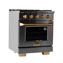 KUCHT Gemstone Professional 30-Inch 4.2 Cu. Ft. Dual Fuel Range for Propane Gas with Sealed Burners and Convection Oven in Titanium Stainless Steel (KED304/LP)