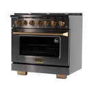 KUCHT Gemstone Professional 36-Inch 5.2 cu. ft. Gas Range with Sealed Burners and Convection Oven in Titanium Stainless Steel with Gold Accents (KEG363)