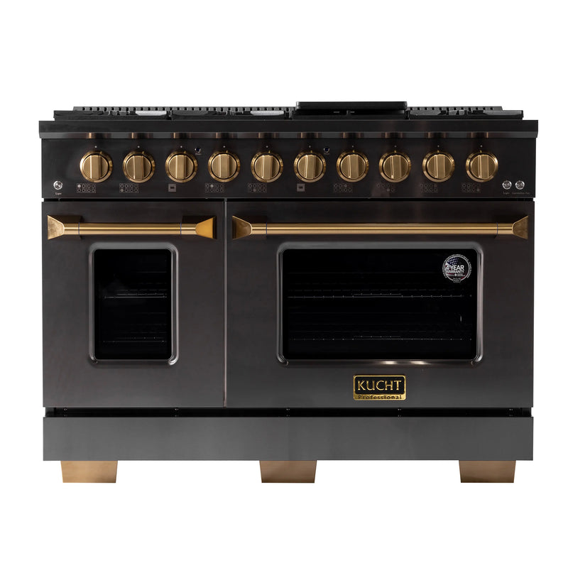 KUCHT Gemstone Professional 48-Inch 6.7 cu. ft. Natural Gas Range with Sealed Burners, Griddle/Grill and Two Ovens - One Convection - in Titanium Stainless Steel (KEG483)