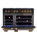 Kucht 2-Piece Appliance Package - 48-Inch Propane Gas Range with 6.7 Cu. Ft. Oven & Wall Mount Range Hood in Dark Titanium Stainless Steel with Gold Accents
