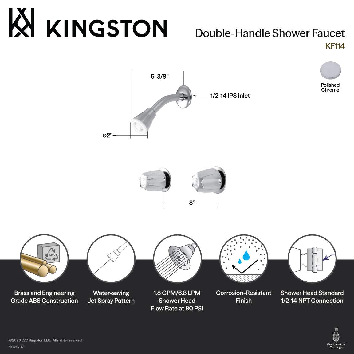 Double-Handle Shower Faucet in Polished Chrome
