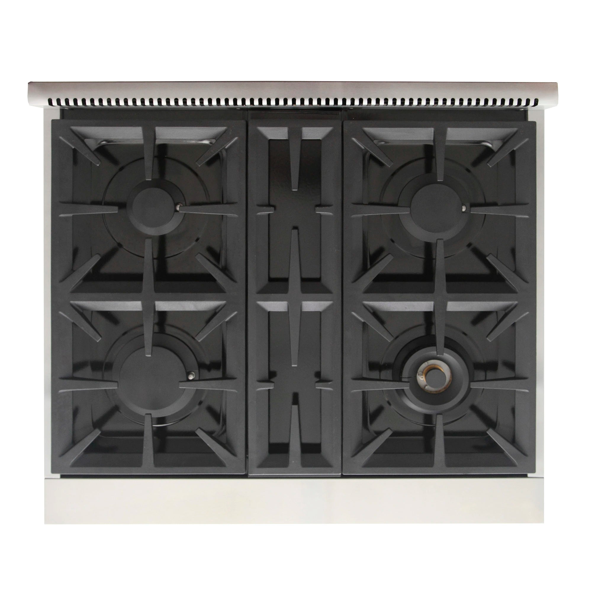 Gas range burner grates layout with four round burner heads