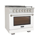Kucht Professional 36-Inch 5.2 cu. ft. Propane Gas Range in White with Silver Accents (KFX360/LP-W)