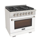 Kucht Professional 36-Inch 5.2 cu. ft. Gas Range in White with Silver Accents (KFX360-W)