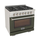 Kucht Professional 36-Inch 5.2 cu. ft. Propane Gas Range in Olive Green with True Simmer Burners (KFX3600X/LP-G)