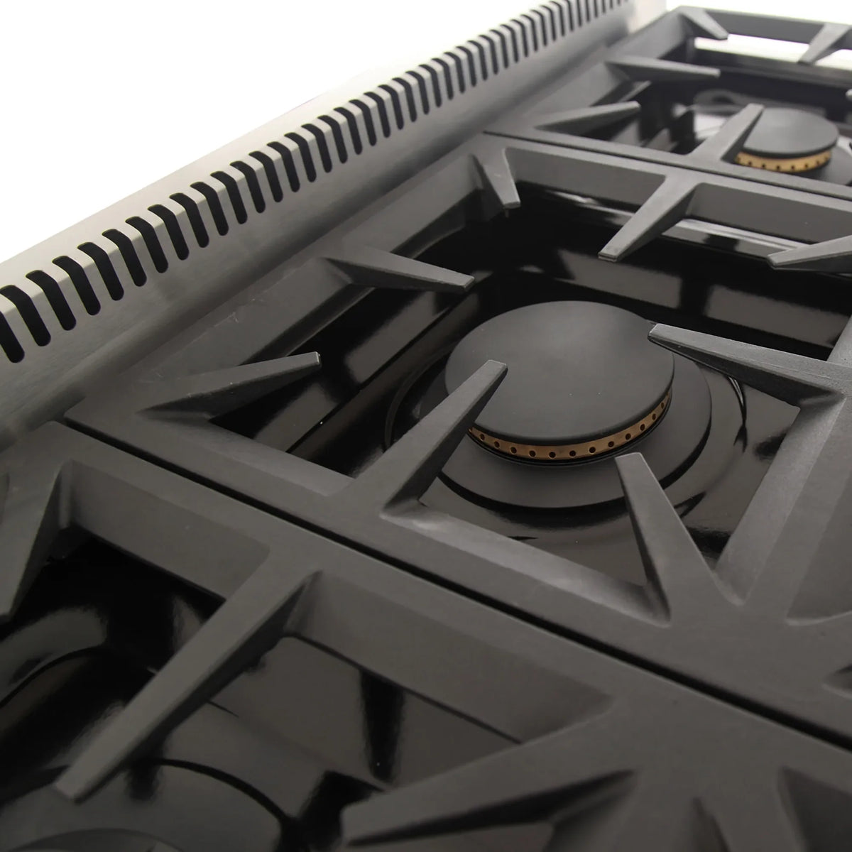 Kucht propane gas range burner with cast grates and round ignition cap in close-up