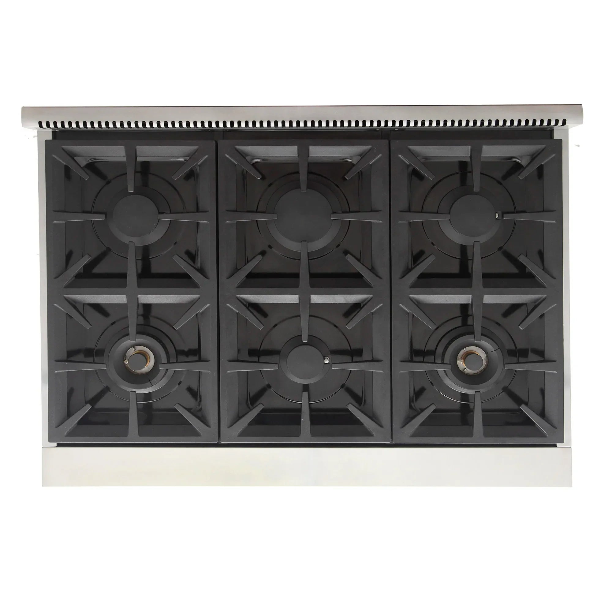 Stainless steel propane gas range burner grates with black burner caps