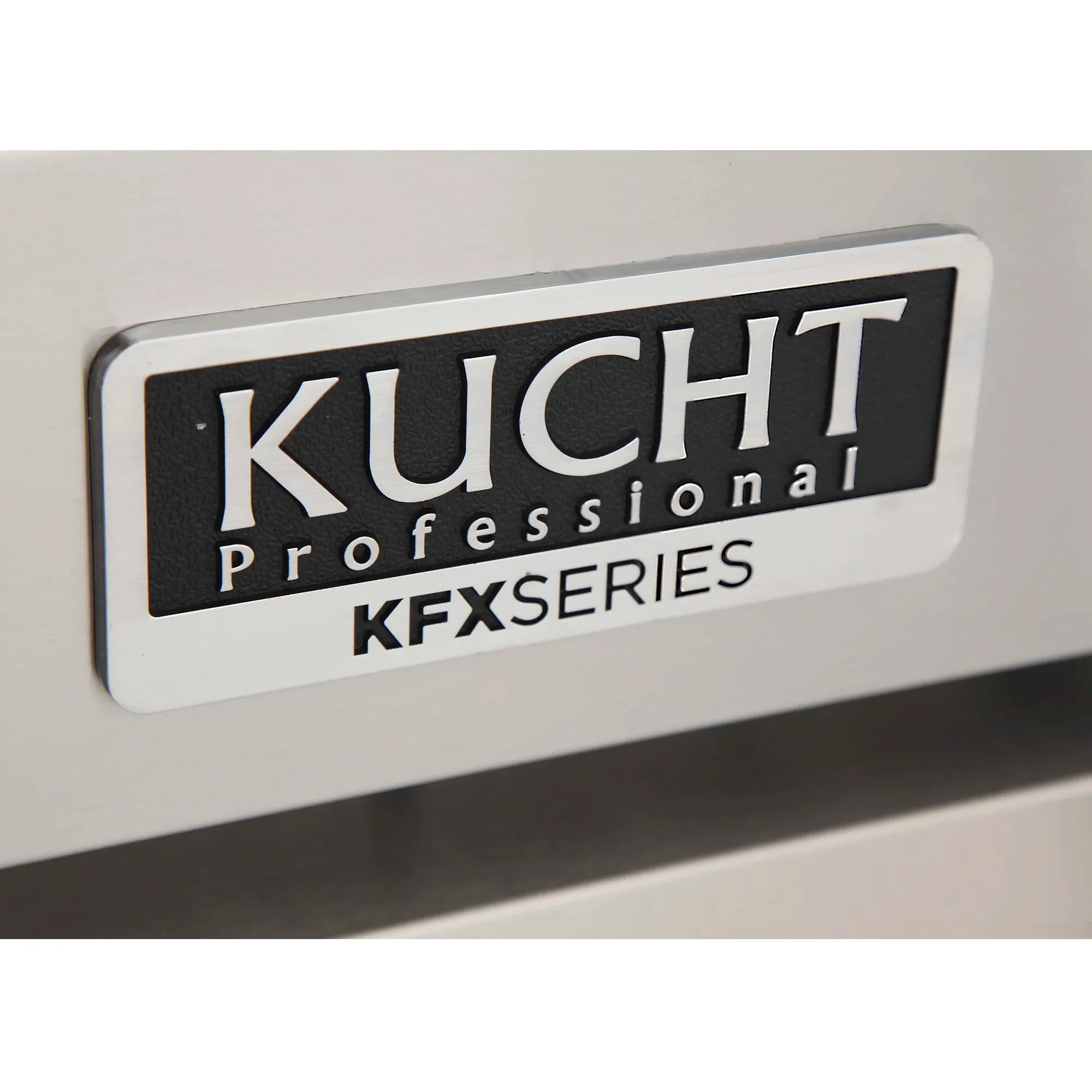 Stainless steel gas range front Kucht Professional KFX series logo panel
