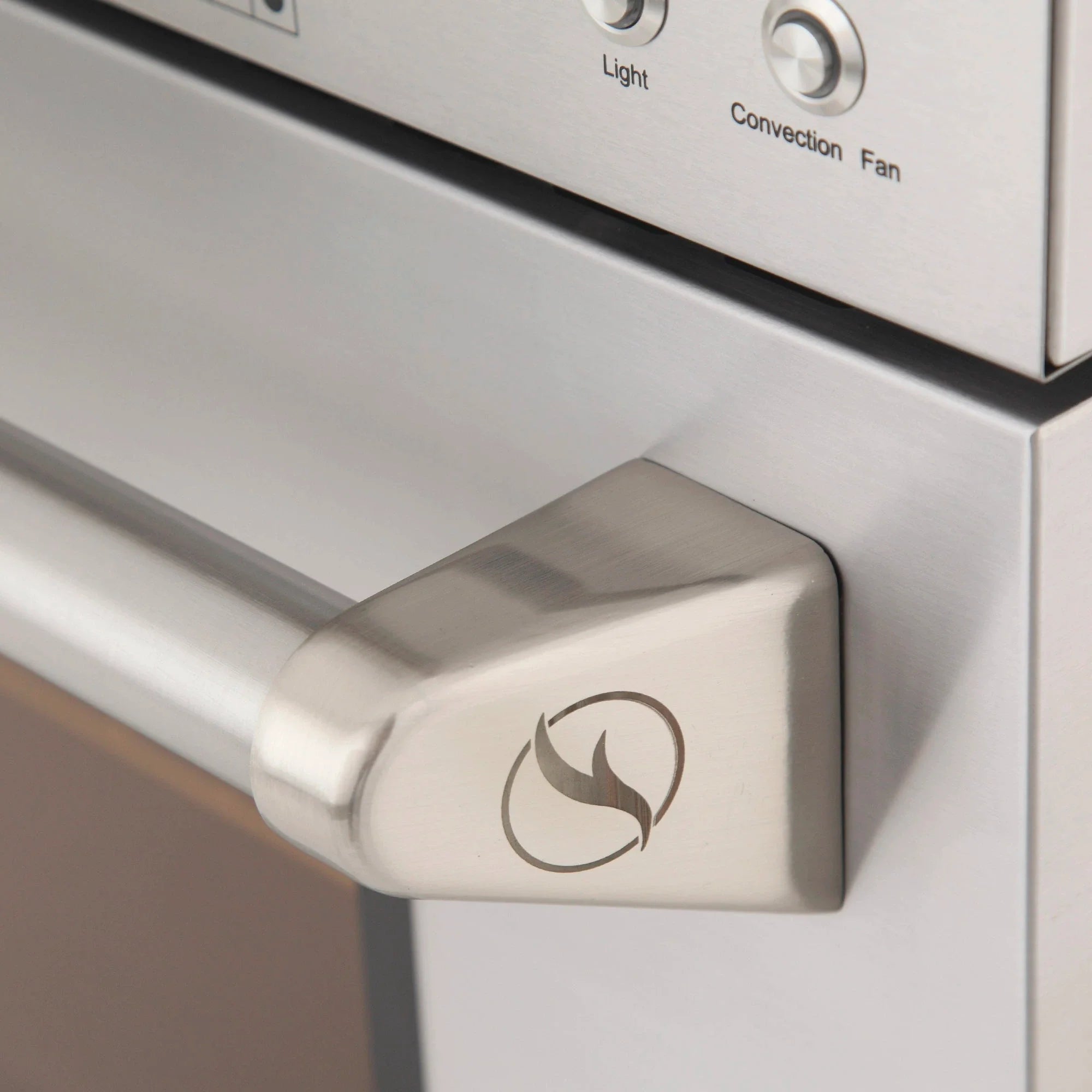 Stainless steel burner control knob with flame icon