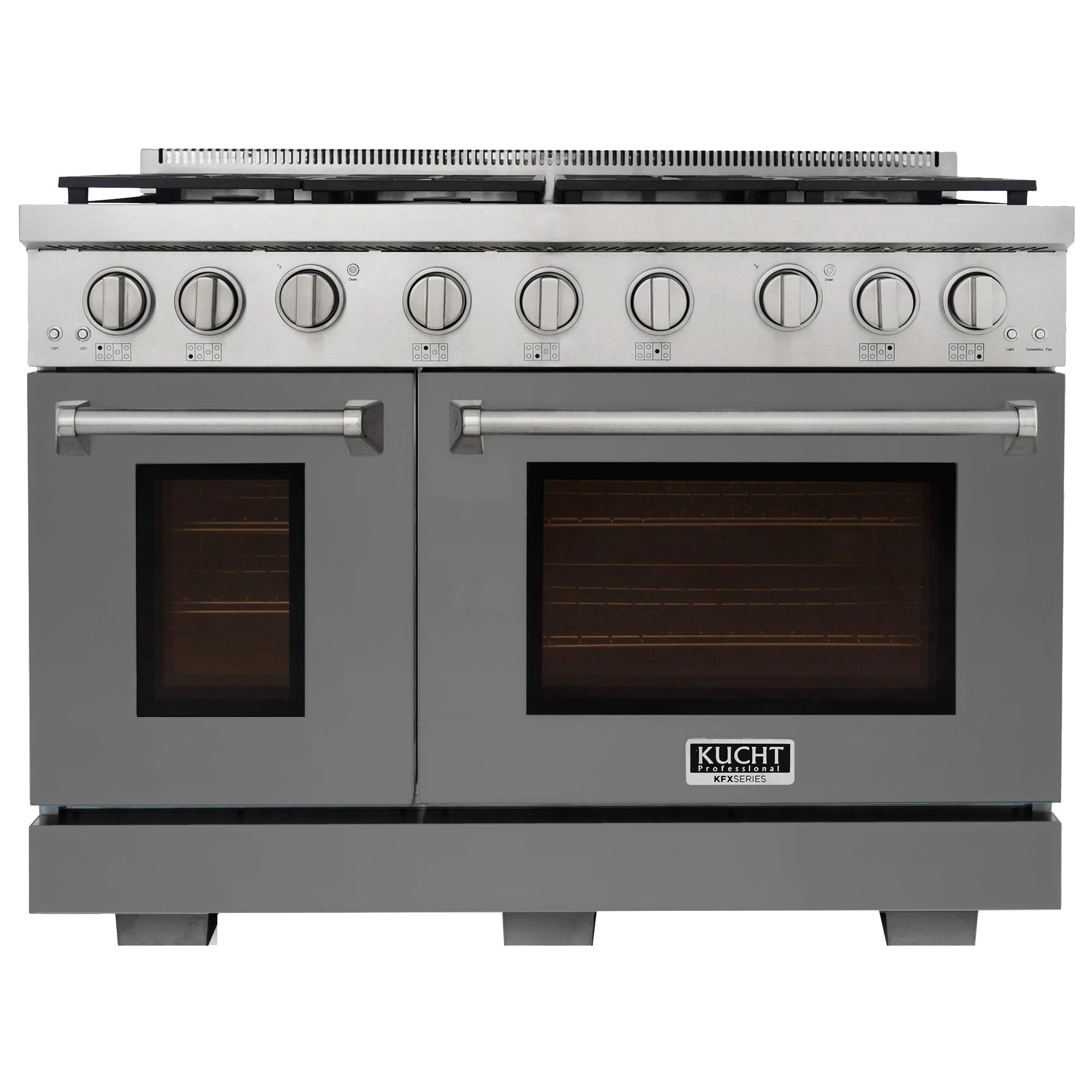 Kucht Professional 48-inch gas range with dual oven doors in cement gray