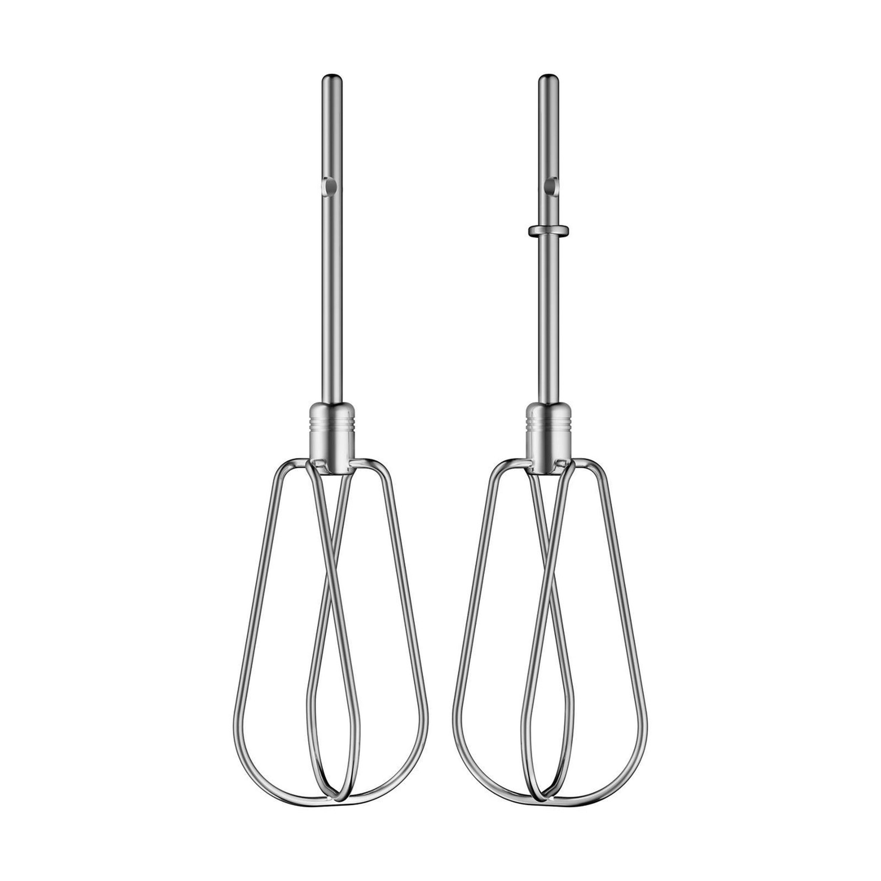 Pair of chrome whisk beaters for a white hand mixer