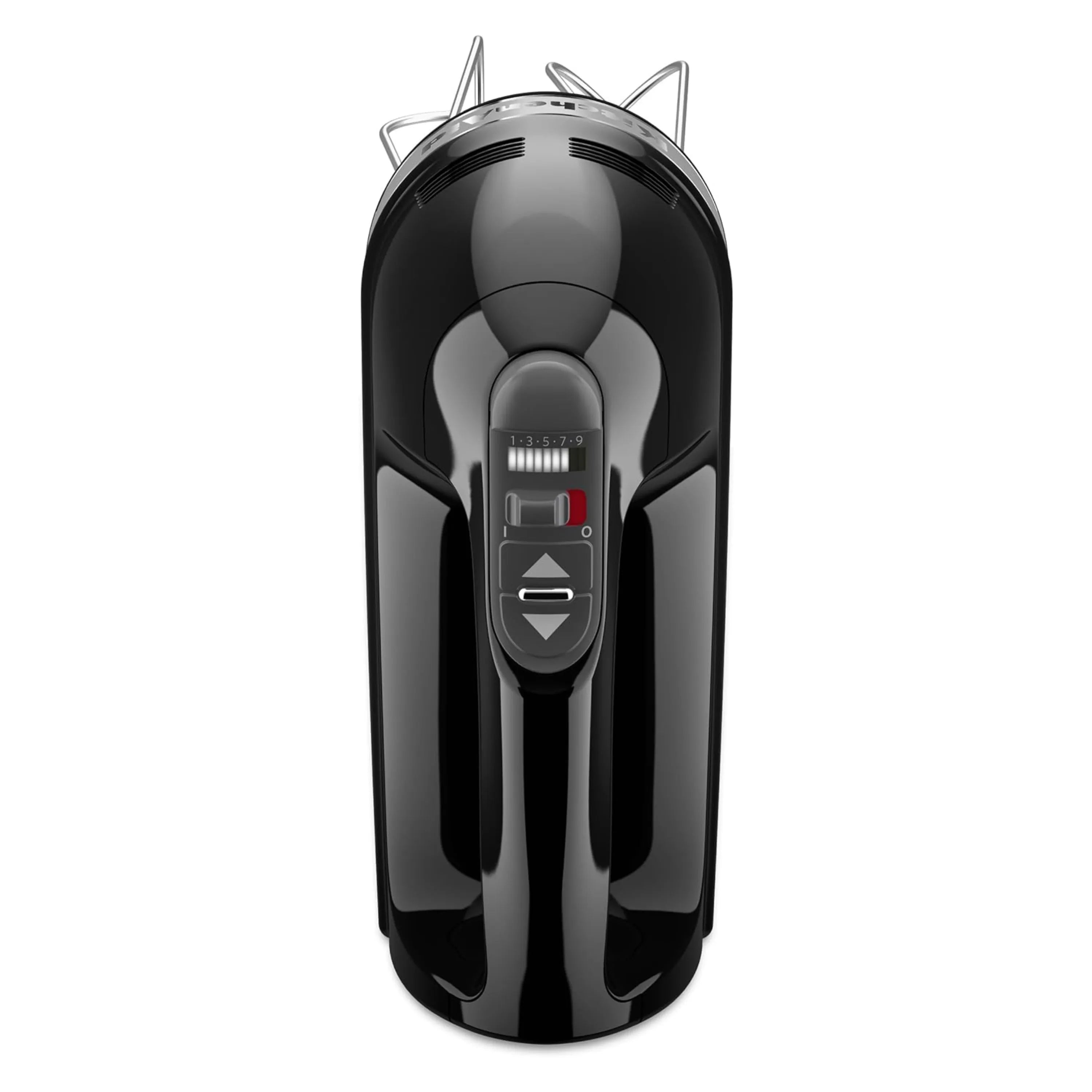 KitchenAid onyx black 9-speed digital hand mixer with control panel and vented top