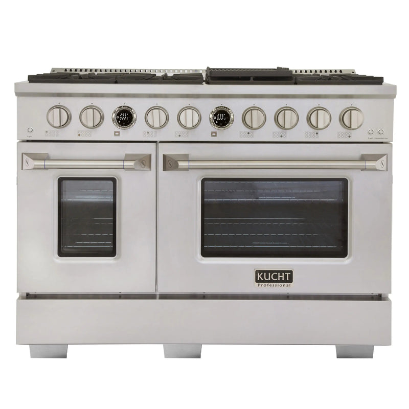 Kucht Horus 48-Inch Dual Fuel Range with 6.7 cu. ft. Electric Oven and 8 Gas Burners in Stainless Steel with Digital Thermostat (KXP48-SS)