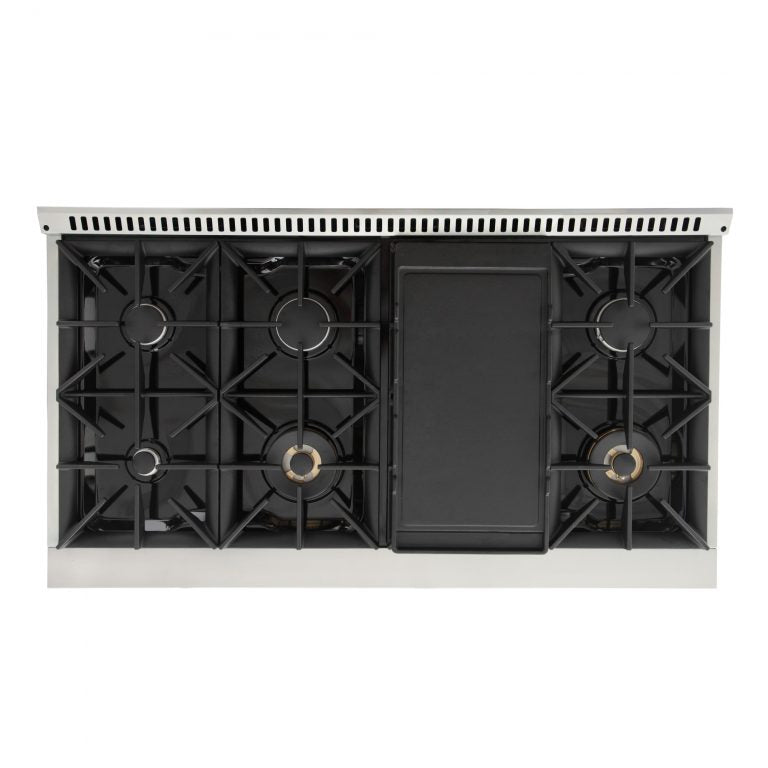 Natural gas range cooktop base with sealed burners and a closed center cover.