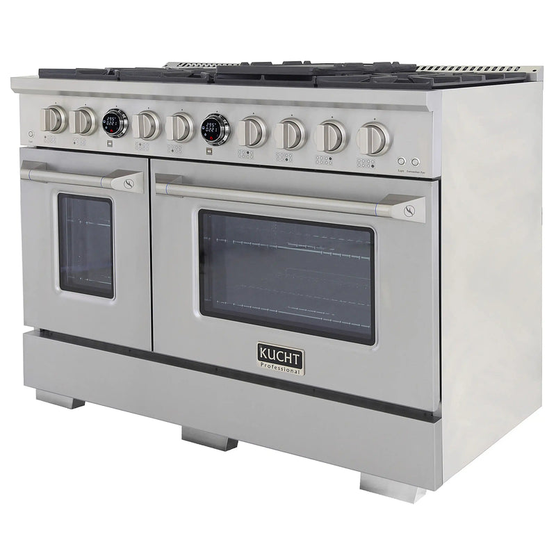 Kucht Horus 48-Inch Dual Fuel Range with 6.7 cu. ft. Electric Oven and 8 Gas Burners in Stainless Steel with Digital Thermostat (KXP48-SS)