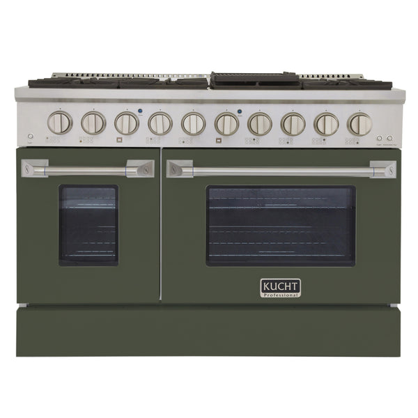 Kucht Professional 48-Inch 6.7 cu ft. Gas Range in Olive Green with Silver Accents (KNG481-OG)