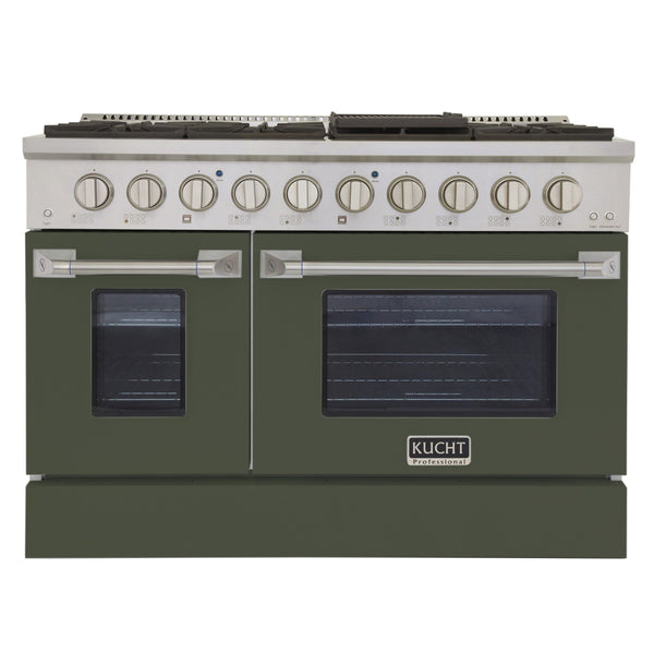 Kucht Professional 48-Inch 6.7 cu ft. Propane Gas Range in Olive Green with Silver Accents (KNG481/LP-OG)