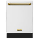 Kostch 24-Inch Top Control Built-In Dishwasher with Bronze Handle & Third Rack in White (KOS-24DWN06H-W)