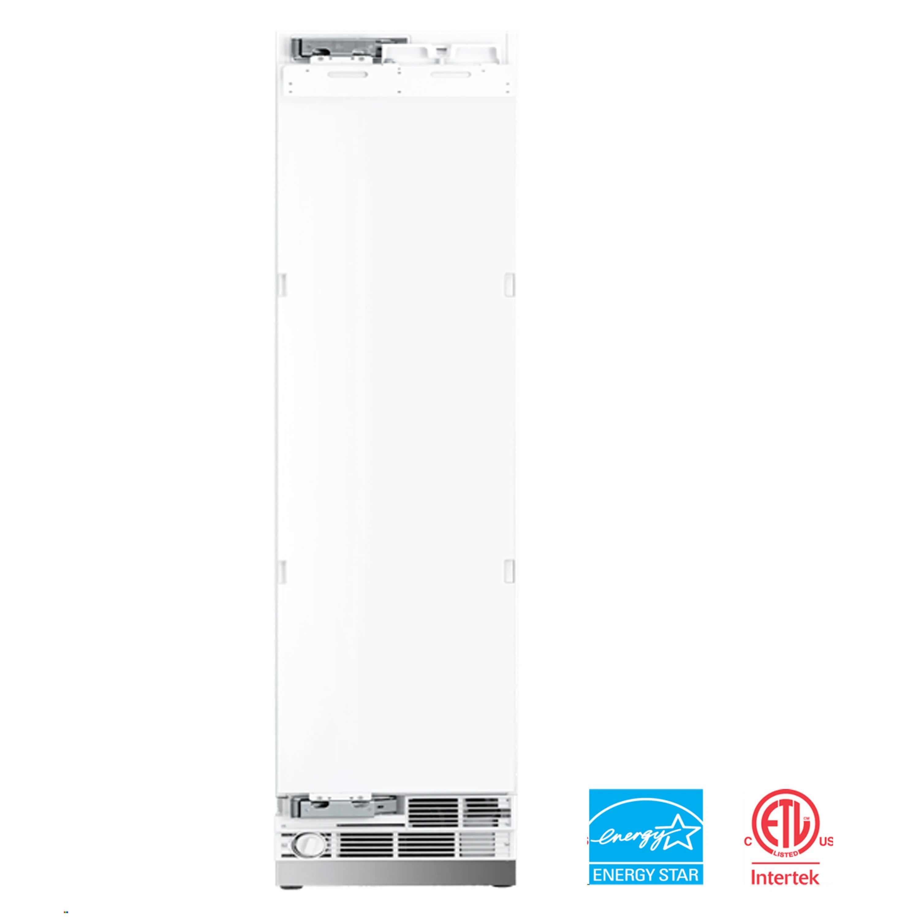 Kucht counter-depth built-in freezer, white exterior, front view with ventilation grille