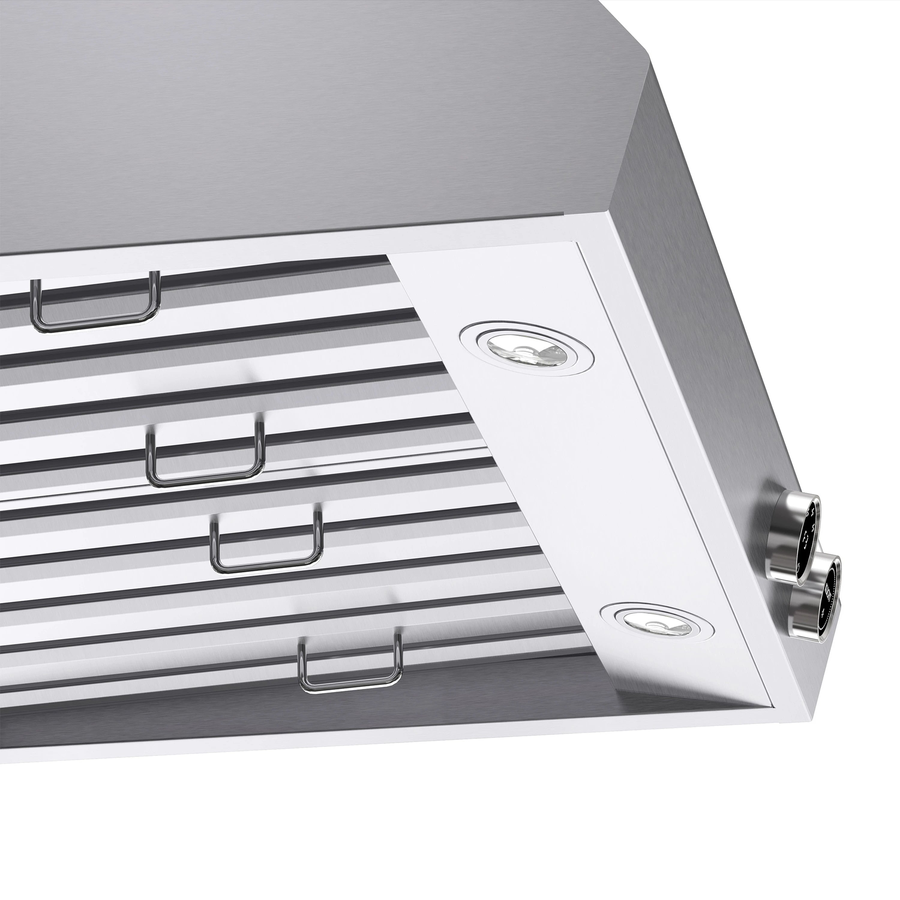 Under-cabinet hood underside with removable baffle filters and side handle