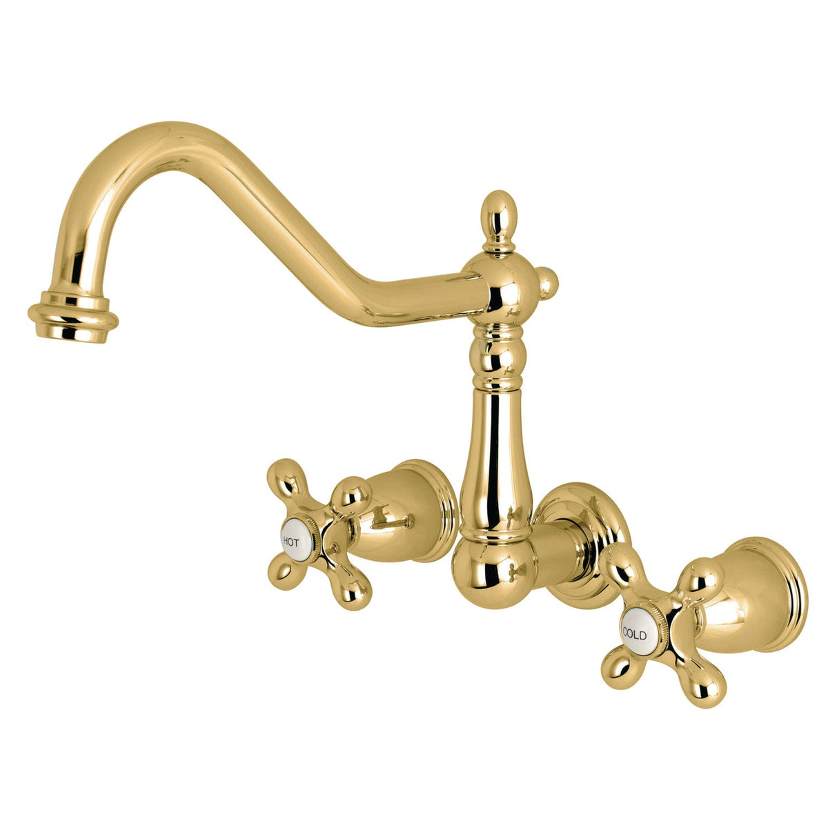 Heritage Two-Handle Wall Mount Roman Tub Faucet in Polished Brass