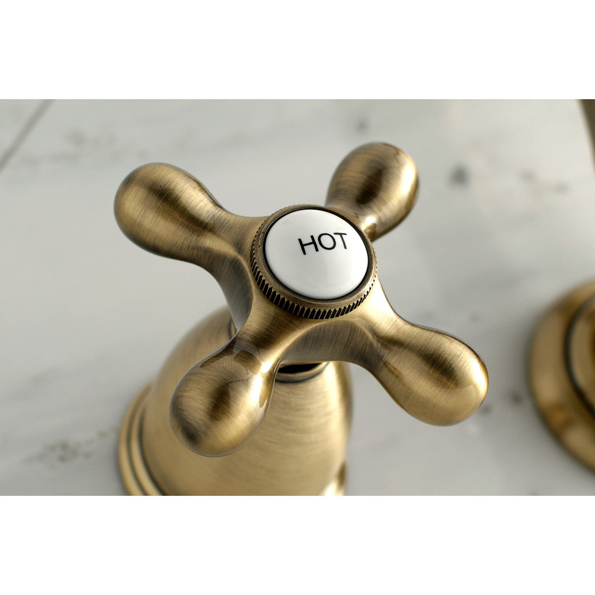 Heritage Two-Handle Wall Mount Roman Tub Faucet in Antique Brass