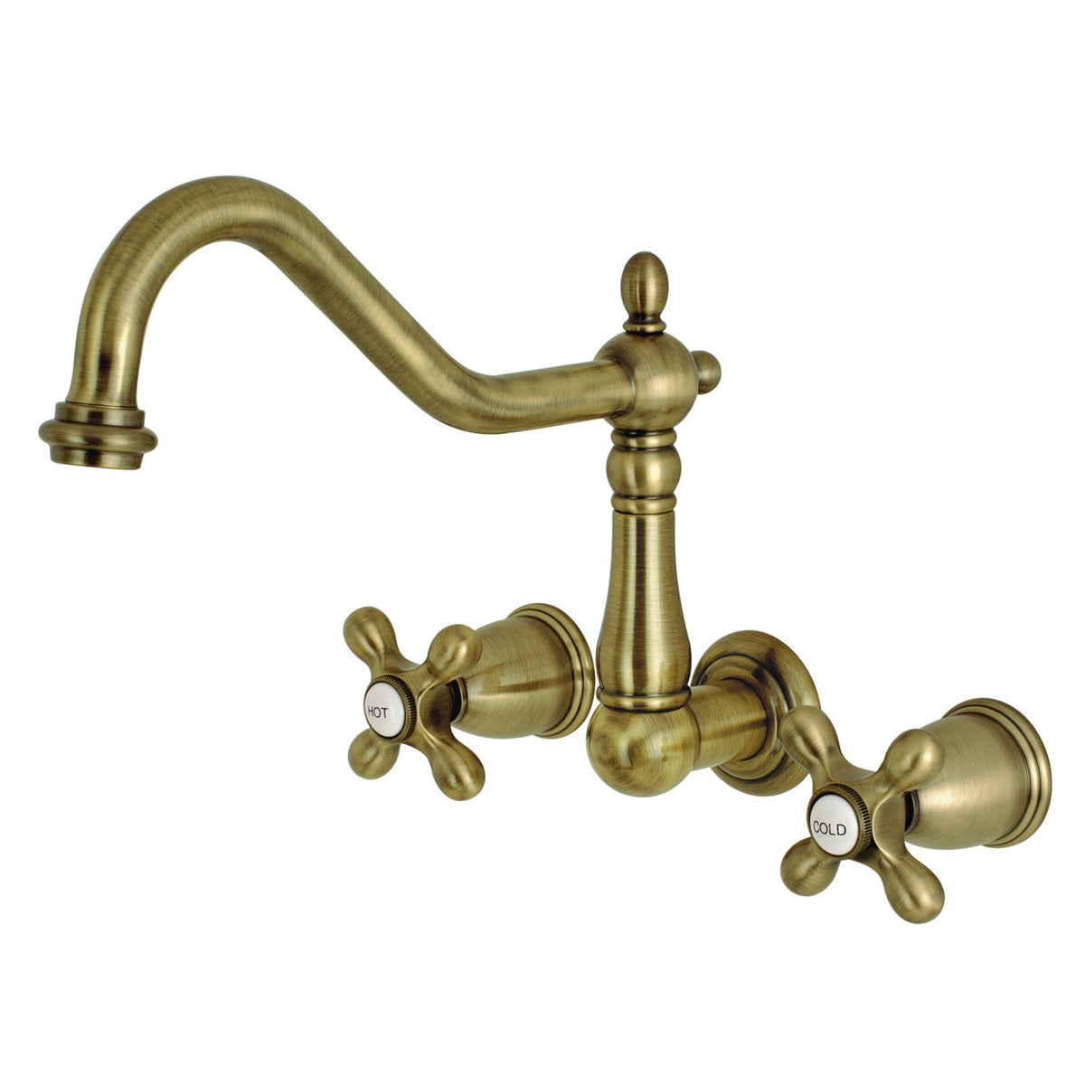 Heritage Two-Handle Wall Mount Roman Tub Faucet in Antique Brass