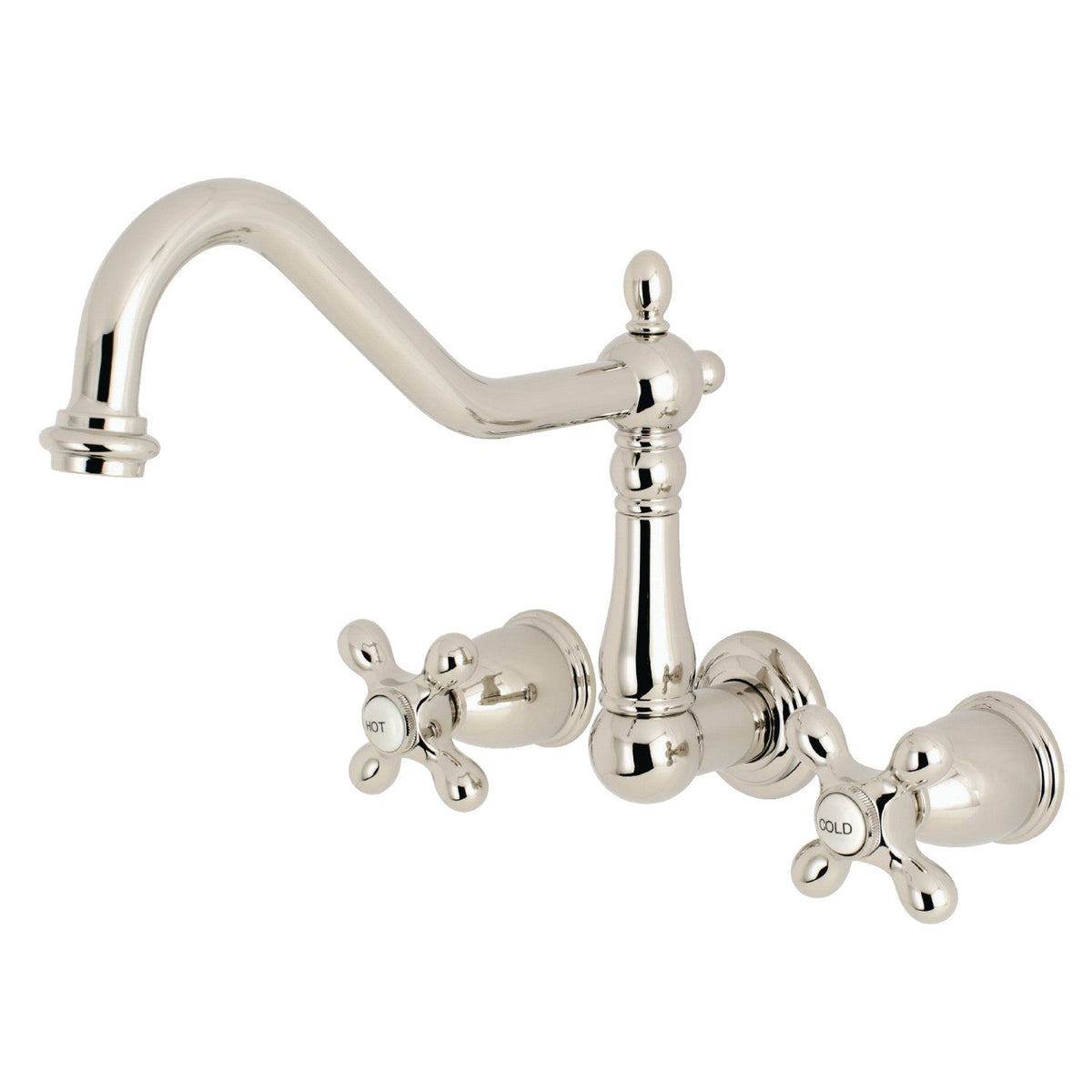 Heritage Two-Handle Wall Mount Roman Tub Faucet in Polished Nickel