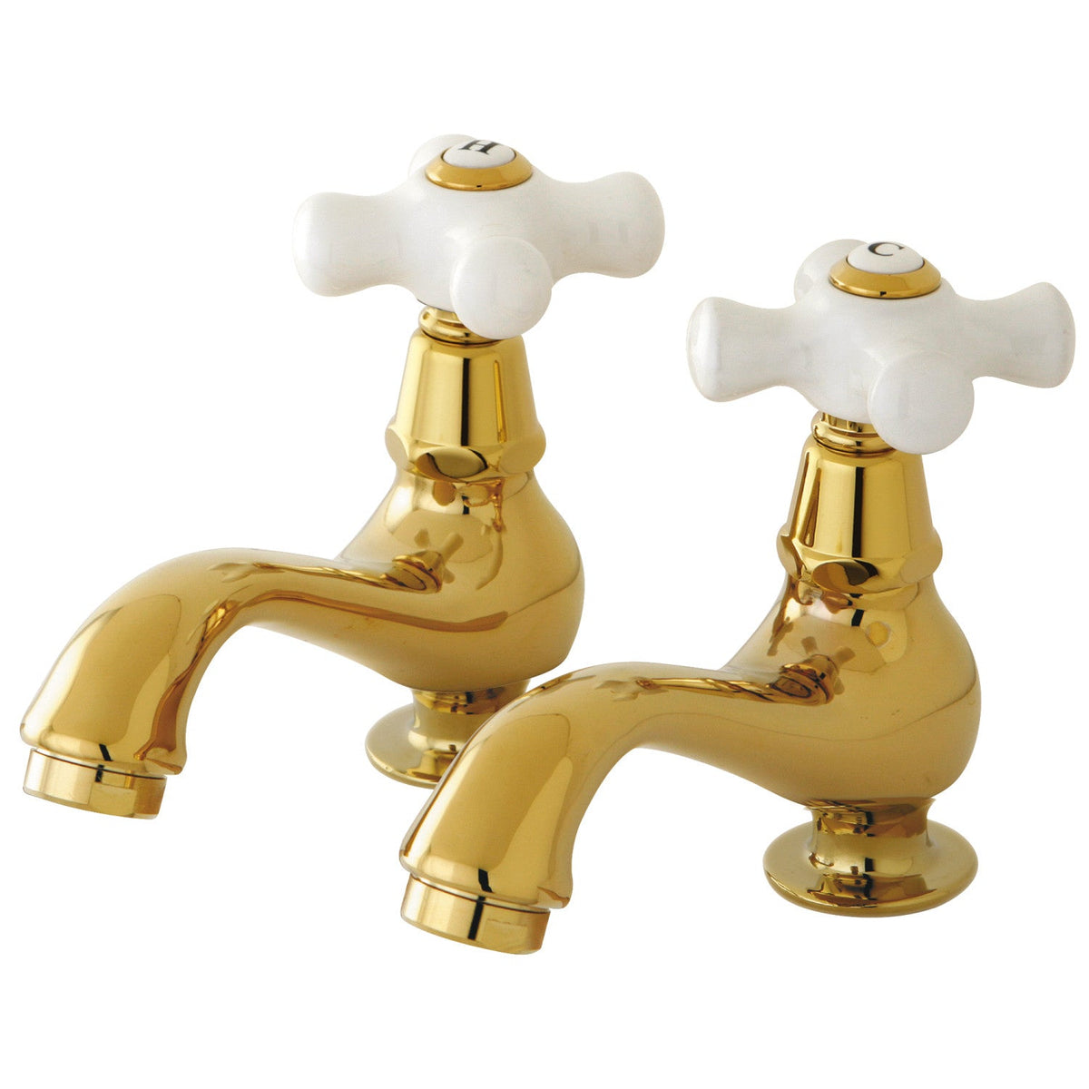 Heritage Basin Tap Faucet with Porcelain Cross Handle in Polished Brass