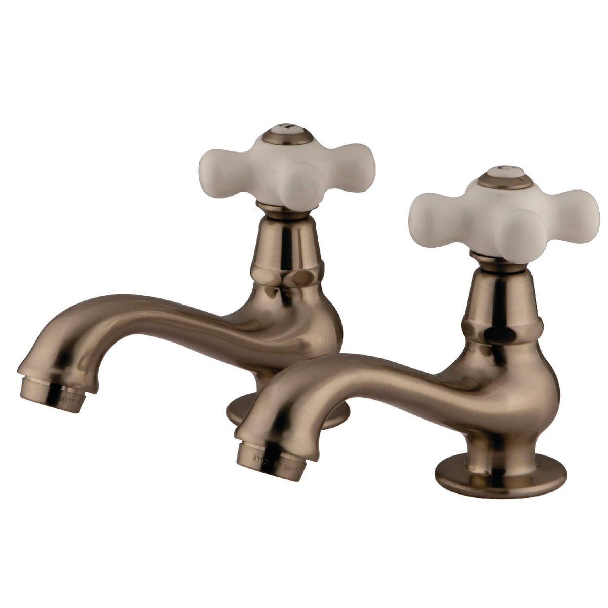 Heritage Basin Tap Faucet with Porcelain Cross Handle in Brushed Nickel