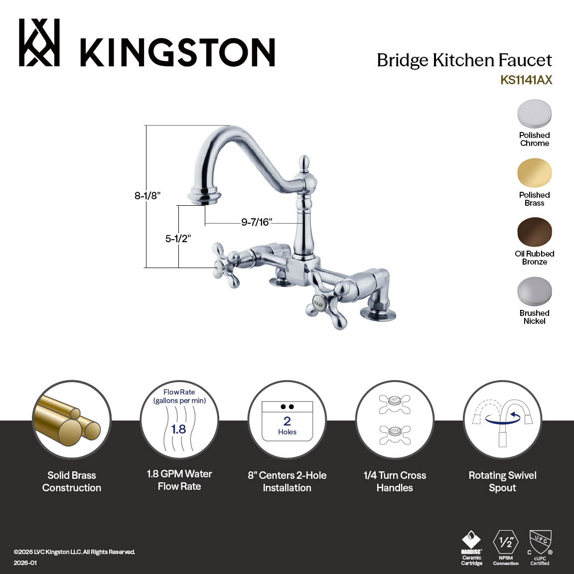 Heritage Bridge Kitchen Faucet in Brushed Nickel