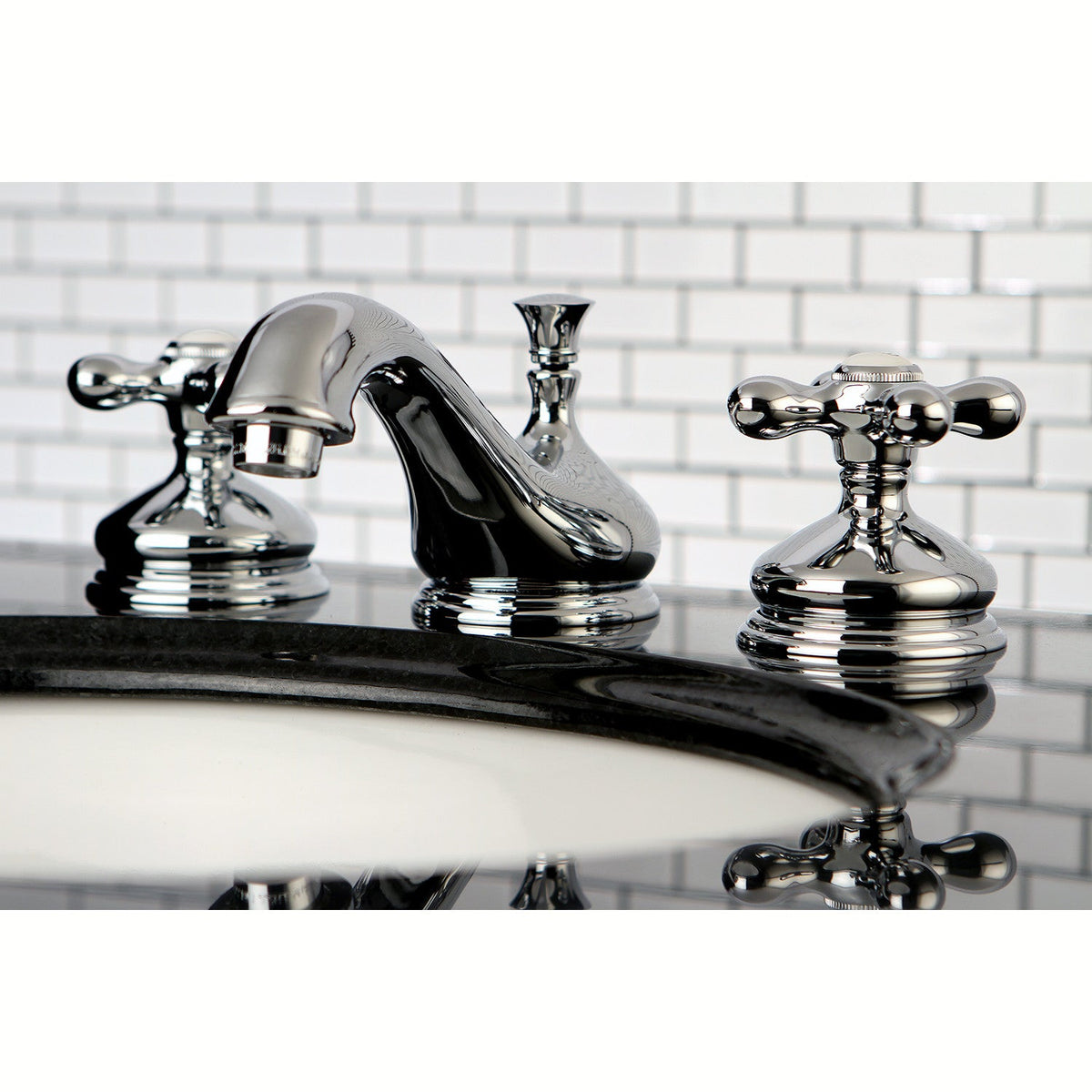 Heritage Widespread Bathroom Faucet with Brass Pop-Up in Polished Chrome