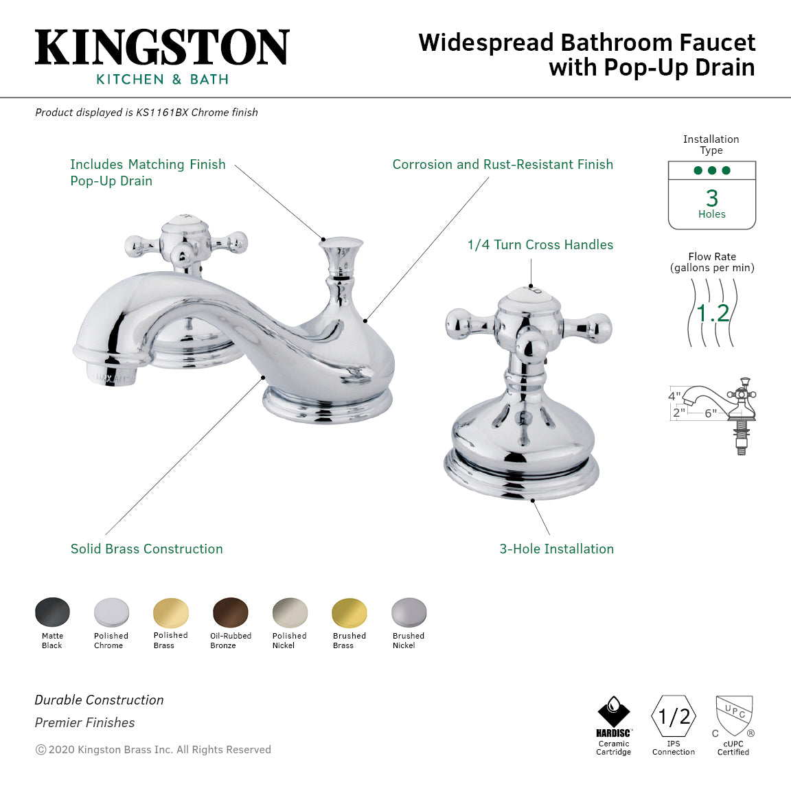 Vintage Widespread Bathroom Faucet with Brass Pop-Up in Polished Chrome