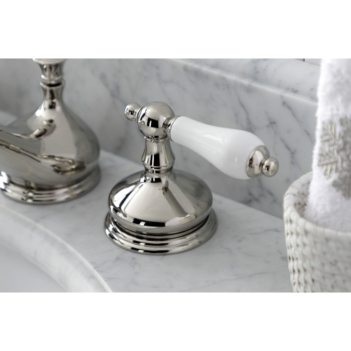 Heritage Widespread Bathroom Faucet with Brass Pop-Up in Polished Nickel