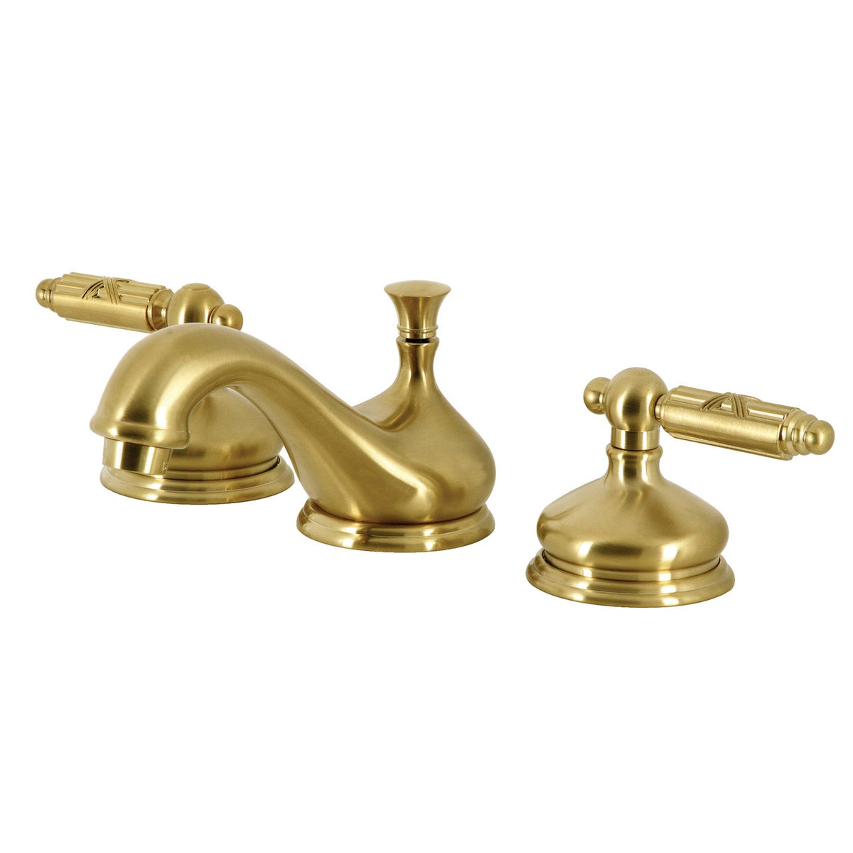 Georgian Widespread Bathroom Faucet with Brass Pop-Up in Brushed Brass